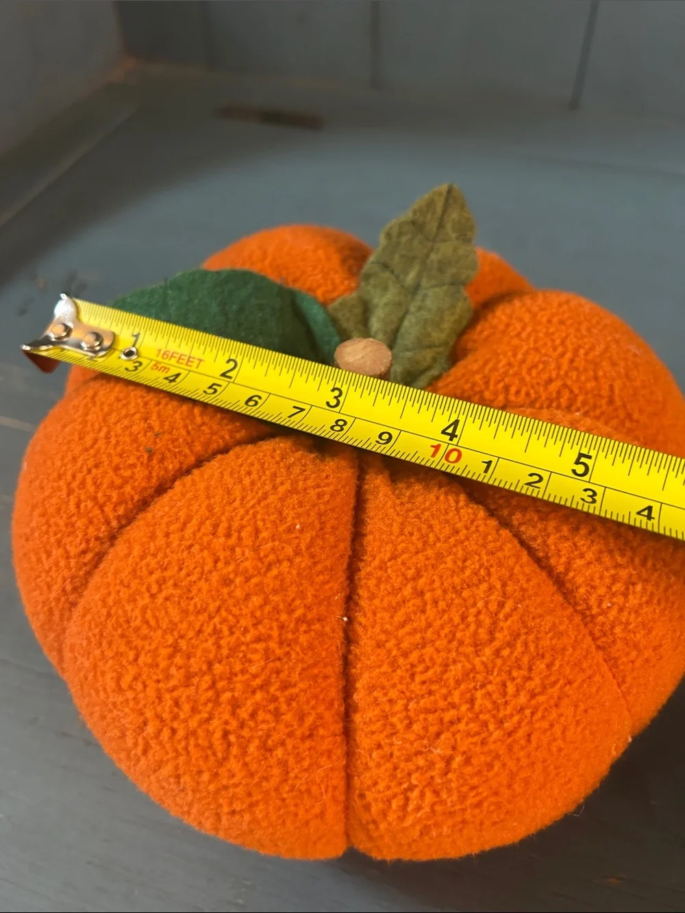 Plush Felt Orange Pumpkin Fall Decor with Green Leaf & Wood Stem | Halloween